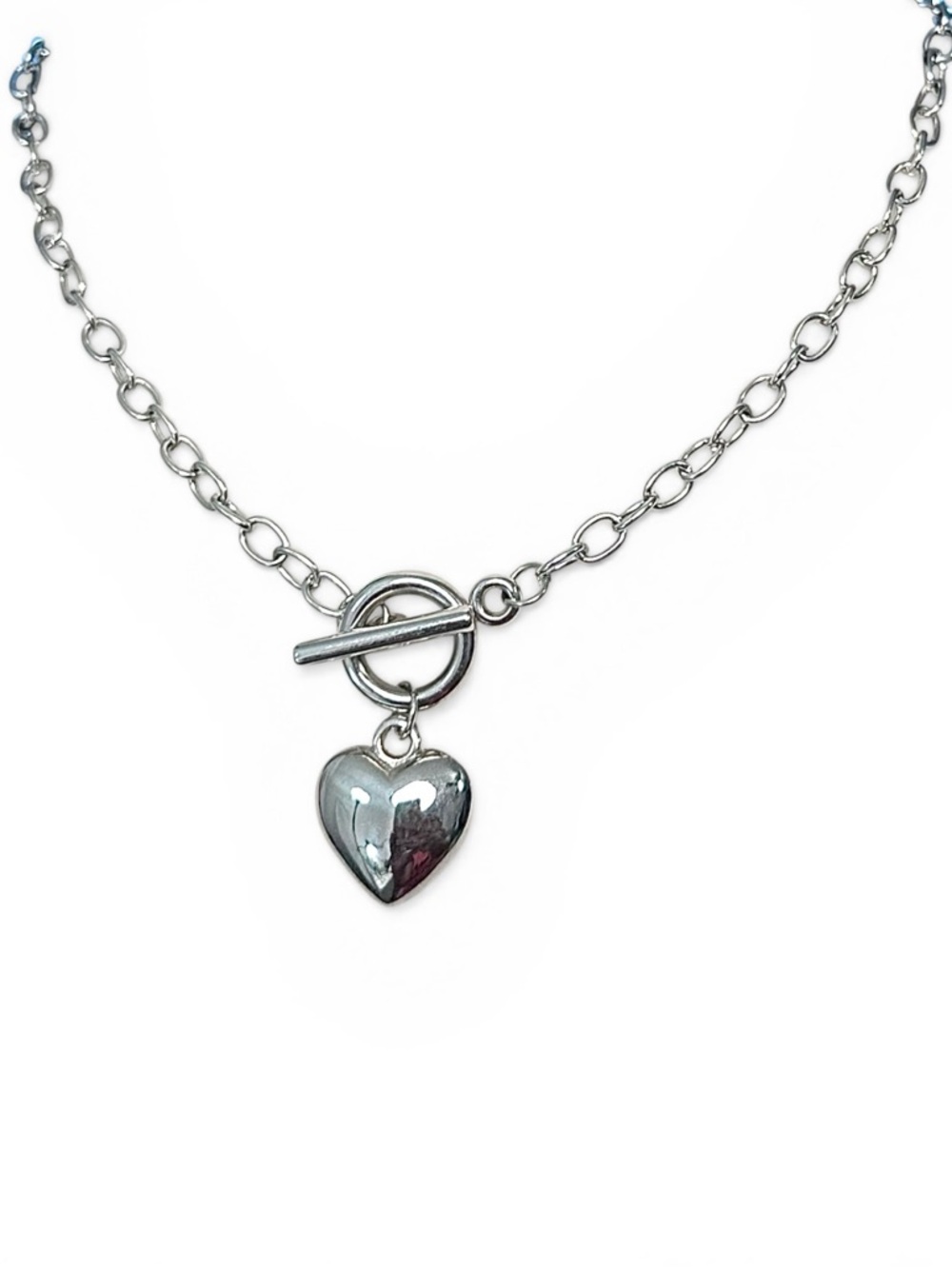 🤍Silver Tone Heart Toggle Necklace